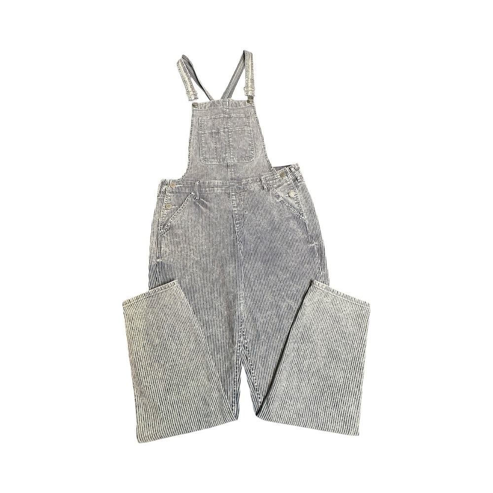 Hollister Boyfriend Overalls Women S Blue White Hickory Stripe Denim Coastal